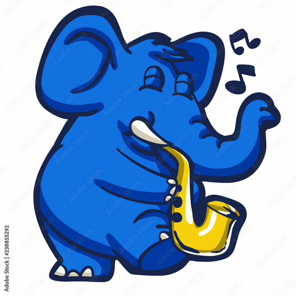 Fototapeta premium Elephant playing saxophone cartoon 