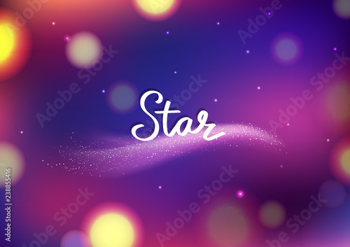 Magic stars fantasy blurry Bokeh abstract background, comets sparkle traveling violet galaxy and space greeting card festival celebration party event concept vector illustration