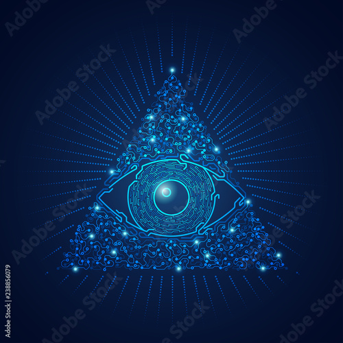 graphic of triangle electronic eye presented in futuristic style