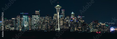 Urban Panorama of Seattle Skyline Skyscraper Buildings at Night photo