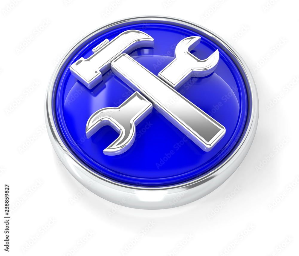 Service icon on glossy blue round button Service icon on glossy blue round button