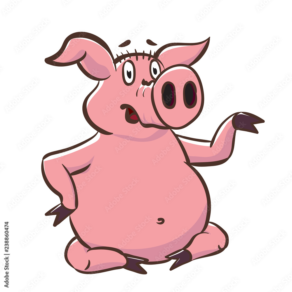 Cute pig shows a little teapot. Pink piggy cartoon character vector stock illustration Cute pig shows a little teapot. Pink piggy cartoon character vector stock illustration