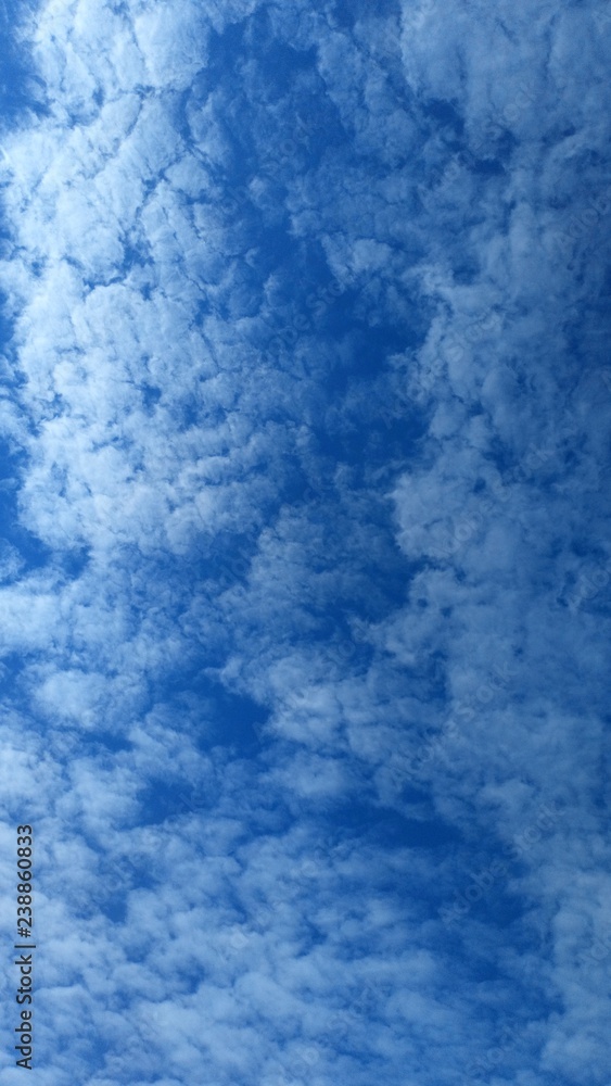 Obraz premium Bright blue sky and cloudy white clouds.