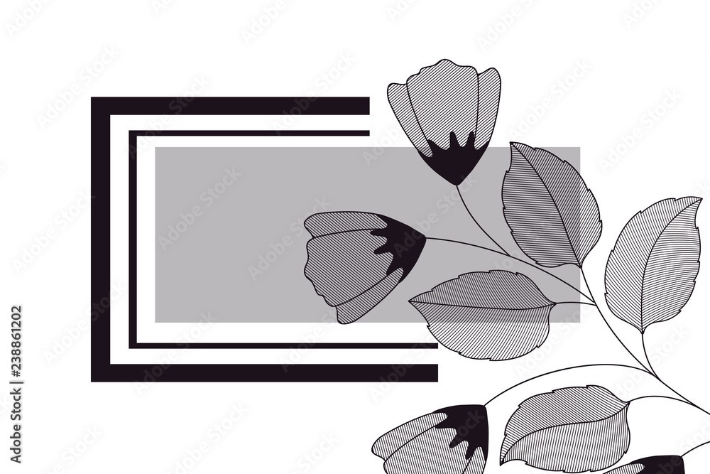 flowers with leaves and rectangle isolated icon