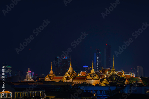 The beauty of the Golden palaces and phra keaw Temple at night in Bangkok, Thailand.