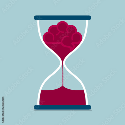 Time concept design, brain icon in the hourglass.