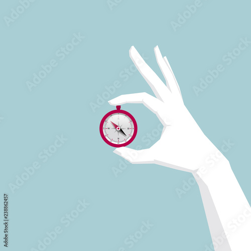 Holding a compass in hand, the pointer points to the southeast and northwest.