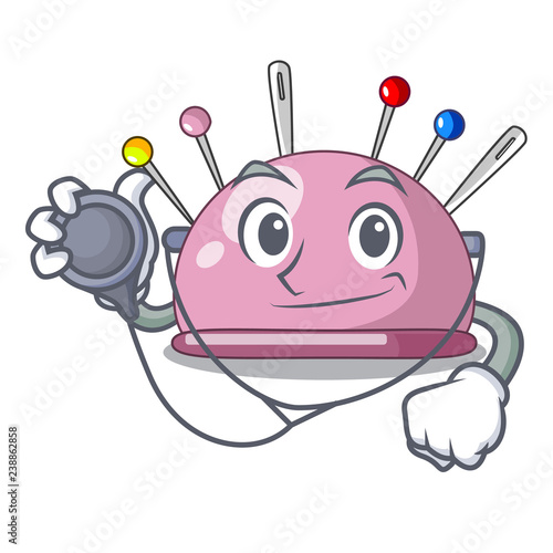 Doctor wicker basket on a pincushion cartoon
