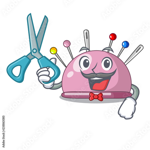 Barber wicker basket on a pincushion cartoon