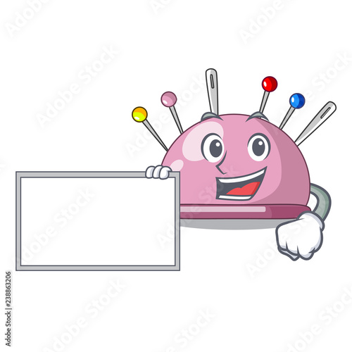 With board wicker basket on a pincushion cartoon