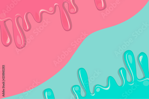Sweet drips of liquid ice cream versus in two colors over pink and turquoise colors