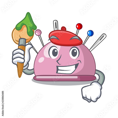 Artist wicker basket on a pincushion cartoon