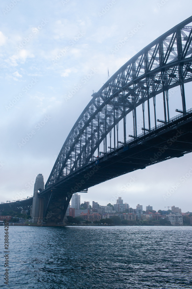 Sydney Harbour Bridge view with cloudy sky.