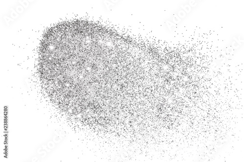 Silver glitter sparkle on white background 