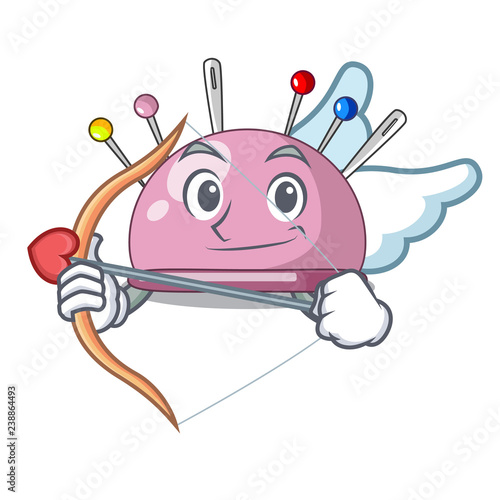 Cupid wicker basket on a pincushion cartoon