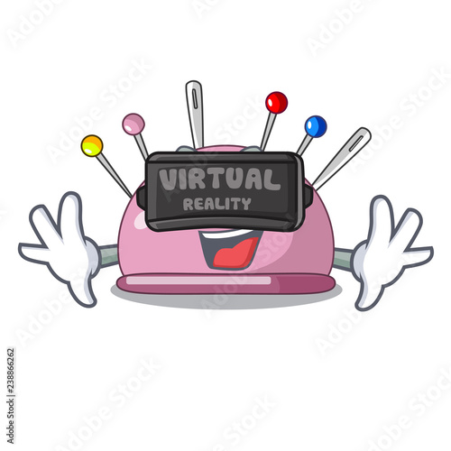 Virtual reality sewing pins and pincushion on mascot