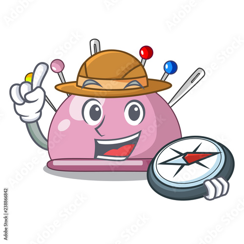 Explorer sewing pins and pincushion on mascot