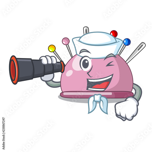 Sailor with binocular sewing pins and pincushion on mascot