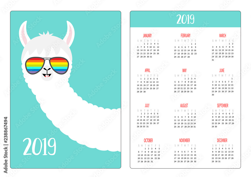 Cute Alpaca Llama Face In Rainbow Glasses Simple Pocket Calendar Layout 19 New Year Vertical Orientation Week Starts Sunday Cartoon Funny Kawaii Baby Character Flat Design Blue Background Stock Vector Adobe Stock Cute Alpaca Llama Face In Rainbow Glasses Simple Pocket Calendar Layout 19 New Year Vertical Orientation Week Starts Sunday Cartoon Funny Kawaii Baby Character Flat Design Blue Background Stock Vector Adobe Stock