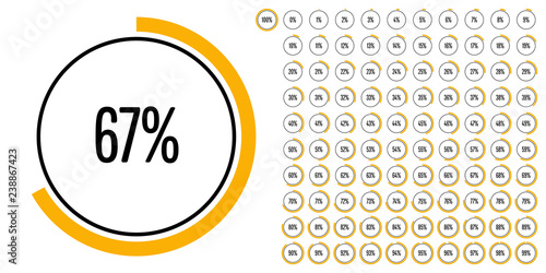 Set of circle percentage diagrams (meters) from 0 to 100 ready-to-use for web design, user interface (UI) or infographic - indicator with yellow