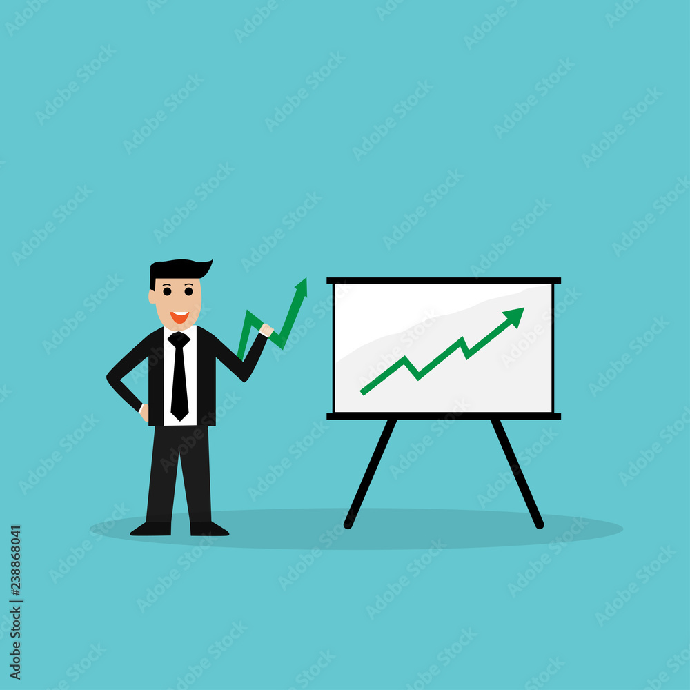 Businessman show business growth is growing with white board