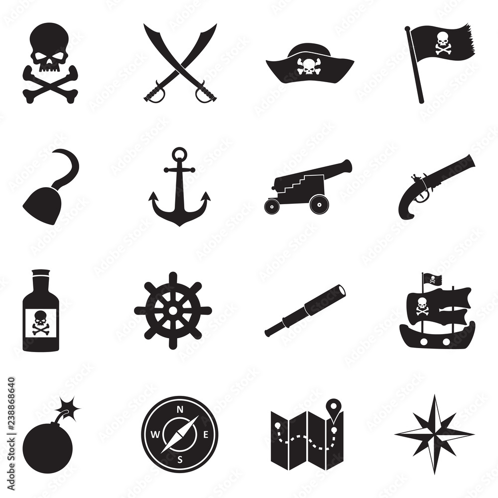 Фотография Pirate Icons. Black Flat Design. Vector Illustration.