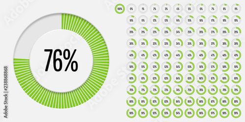 Set of circle percentage diagrams (meters) from 0 to 100 ready-to-use for web design, user interface (UI) or infographic - indicator with green