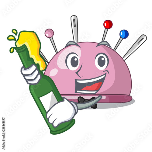With beer pincushion a cartoon pins for sewing