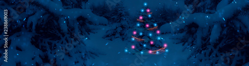 Winter night forest, decora...