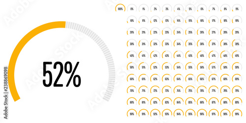 Set of circular sector percentage diagrams (meters) from 0 to 100 ready-to-use for web design, user interface (UI) or infographic - indicator with yellow