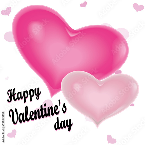 Greeting card, Name of Valentine's Day. Two realistic 3D hearts. White vector.