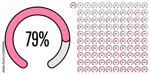 Set of circular sector percentage diagrams (meters) from 0 to 100 ready-to-use for web design, user interface (UI) or infographic - indicator with pink