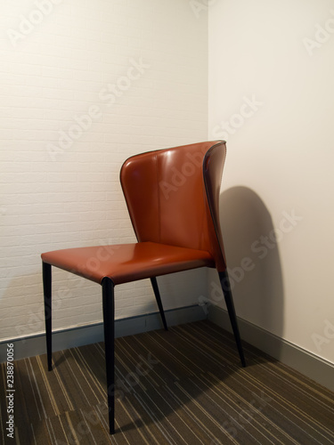 Brown comfy chair standing in a room interior