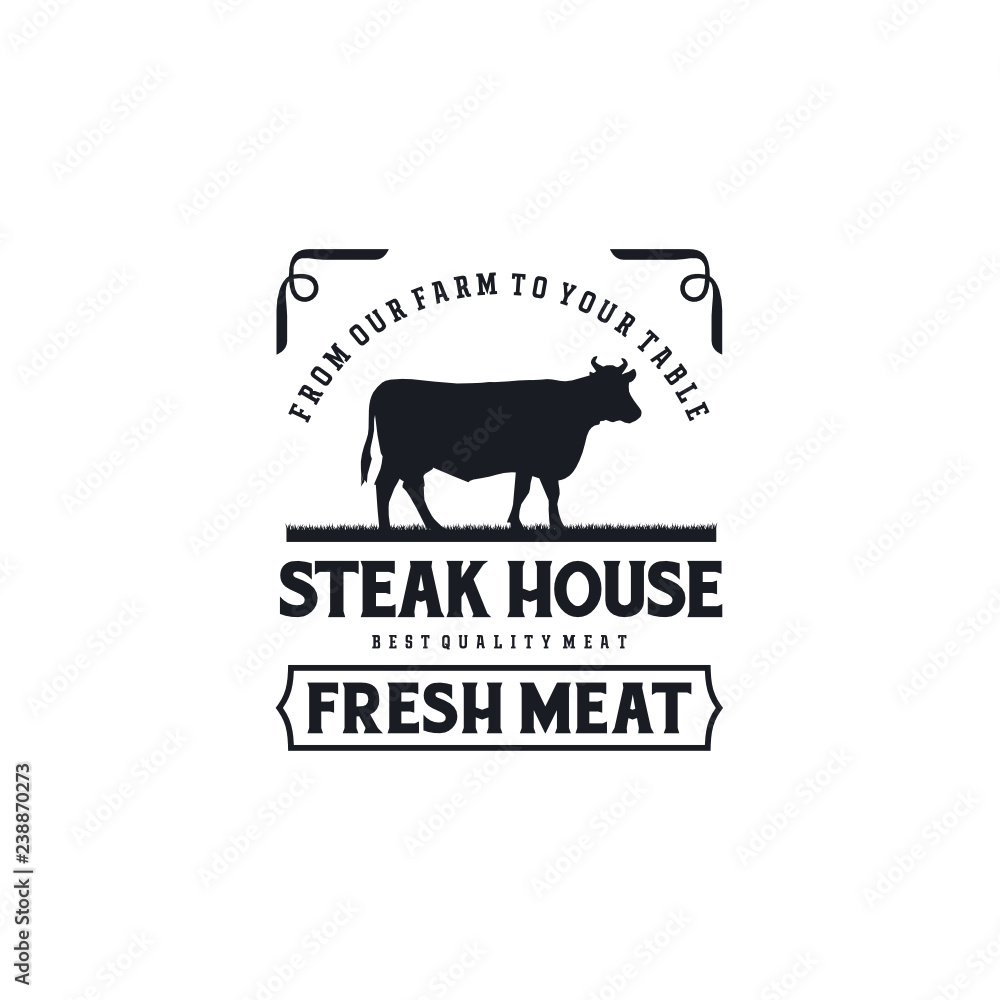 Obraz premium Vintage bydło. Inspiracja do projektowania logo Steak House / Beef. Godło restauracja Grill - wektor