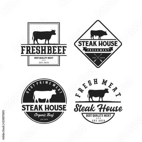Vintage Cattle. Steak House / Beef logo design inspiration. Grill Restaurant emblem - Vector