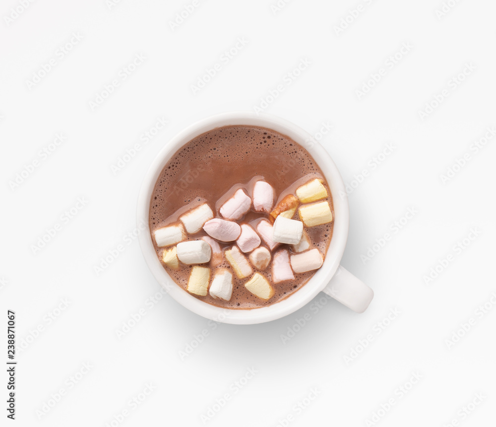Traditional cocoa mug isolated on white, top view Traditional cocoa mug isolated on white, top view