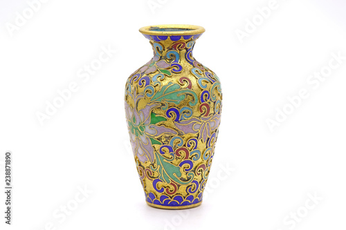 Vase : Antique Chinese Cloisonne enamel vase isolated on white background photo