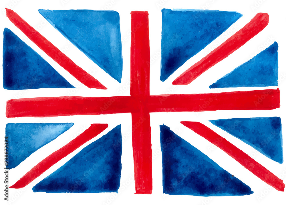 Fototapeta premium Vector illustration. Watercolors Hand drawing. British flag. Art Texture background