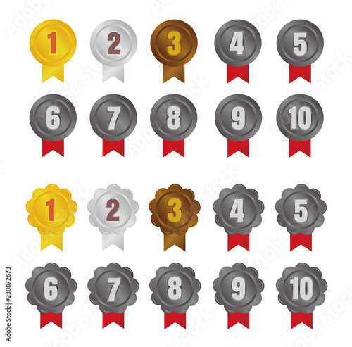 ranking medal icon illustration set. from 1st place to 10th place.
