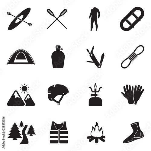 Rafting Icons. Black Flat Design. Vector Illustration. 