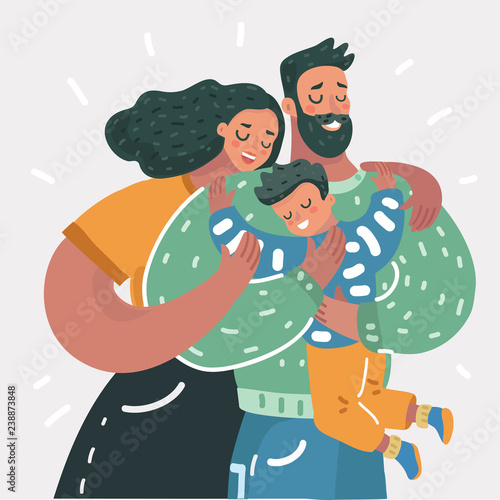 cartoon illustration of a young happy family