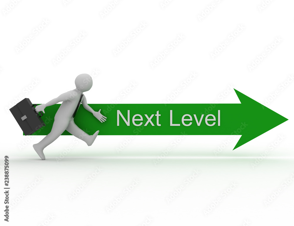 3d people - man, person with a arrow and text Next level