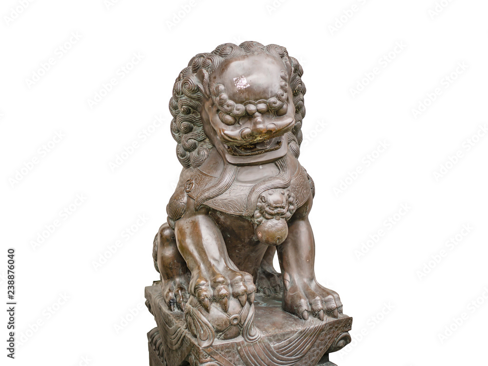 Thailand Lion Statue in Temple on isolated background