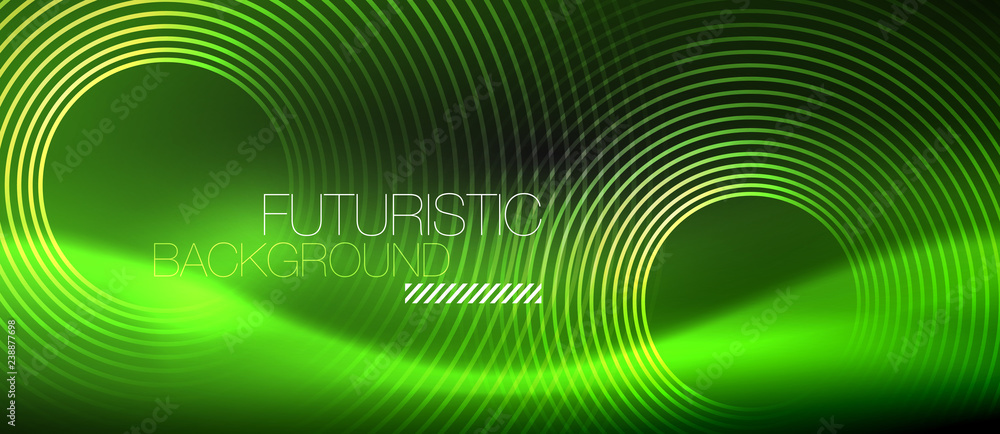 Dark abstract background with glowing neon circles Dark abstract background with glowing neon circles