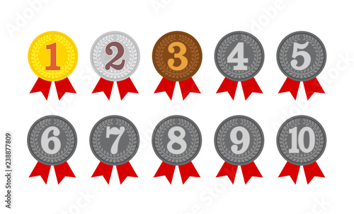 ranking medal icon illustration set. from 1st place to 10th place.