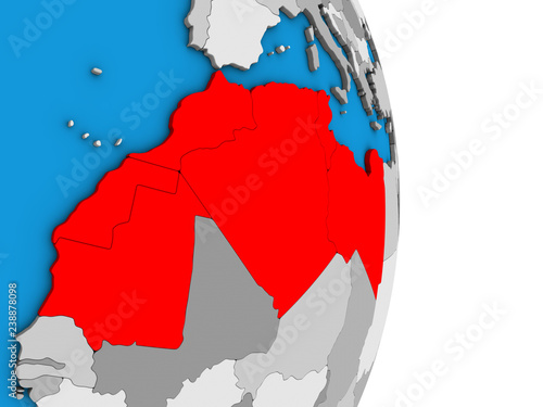 Maghreb region on simple political 3D globe. photo