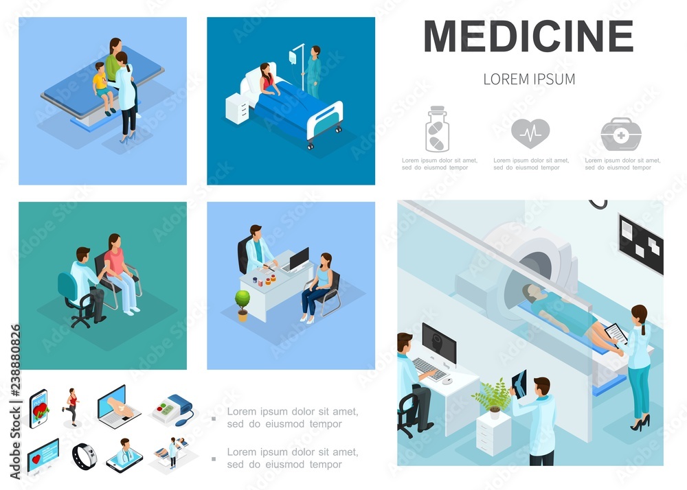 Fototapeta premium Isometric Medical Care Infographic Template