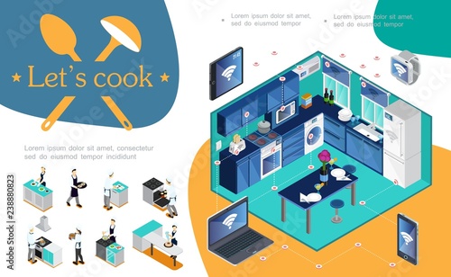 Isometric Smart Kitchen Infographic Concept