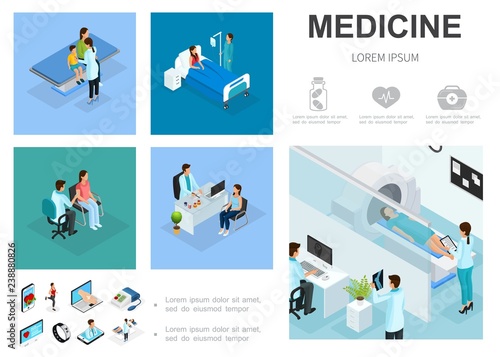 Isometric Medical Care Infographic Template