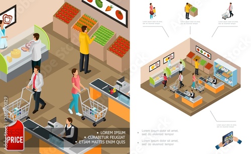 Isometric Grocery Shopping Concept